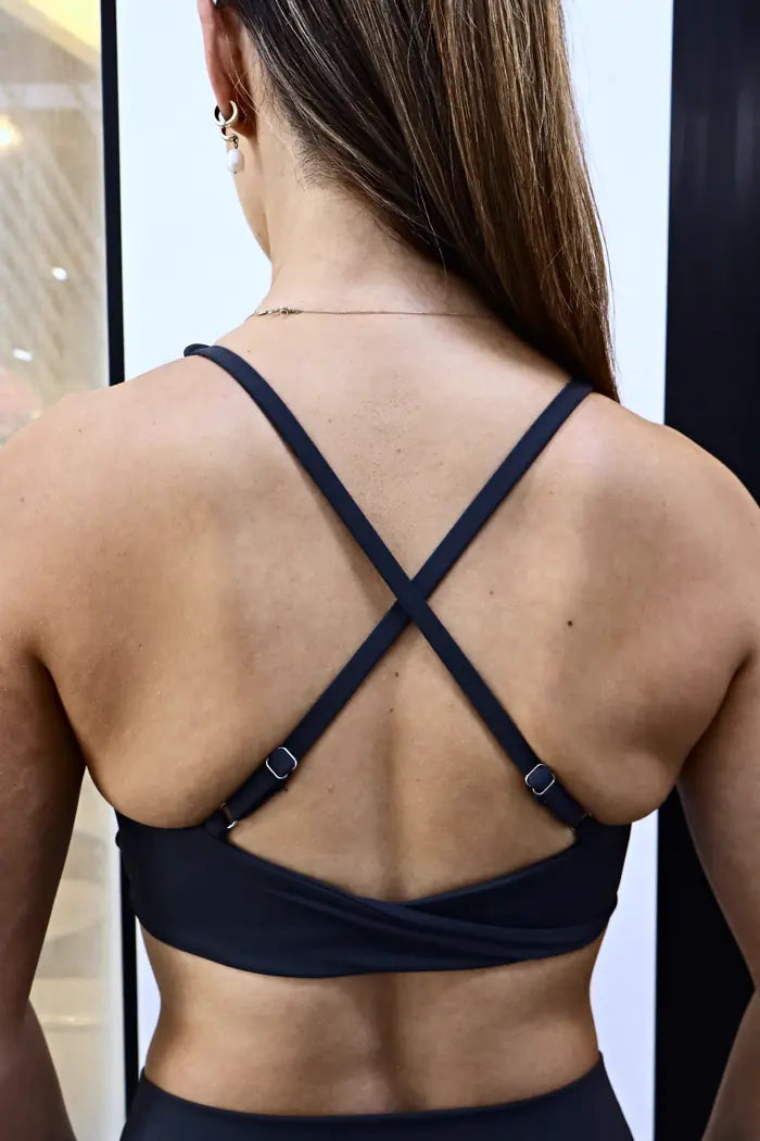 Cross-back sports bra from behind