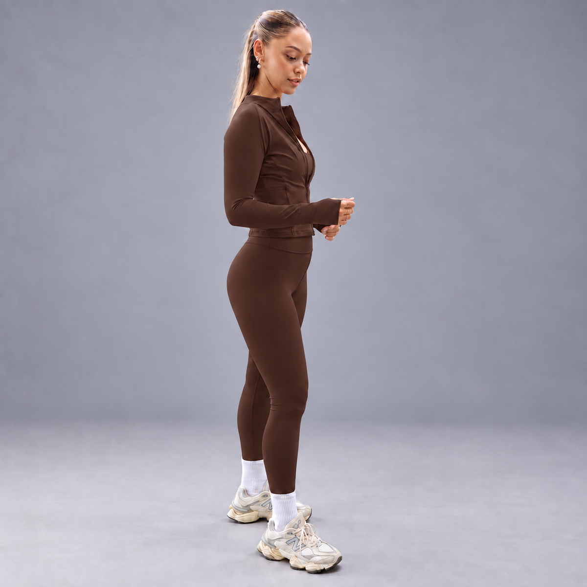 FLUX Zip Jacket & Leggings Set - Mocha Brown