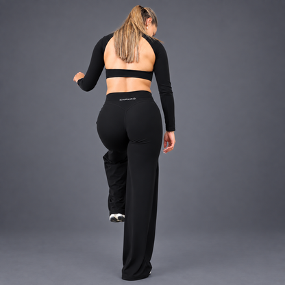 FLUX Long Sleeve & Flared Leggings Set - Onyx Black
